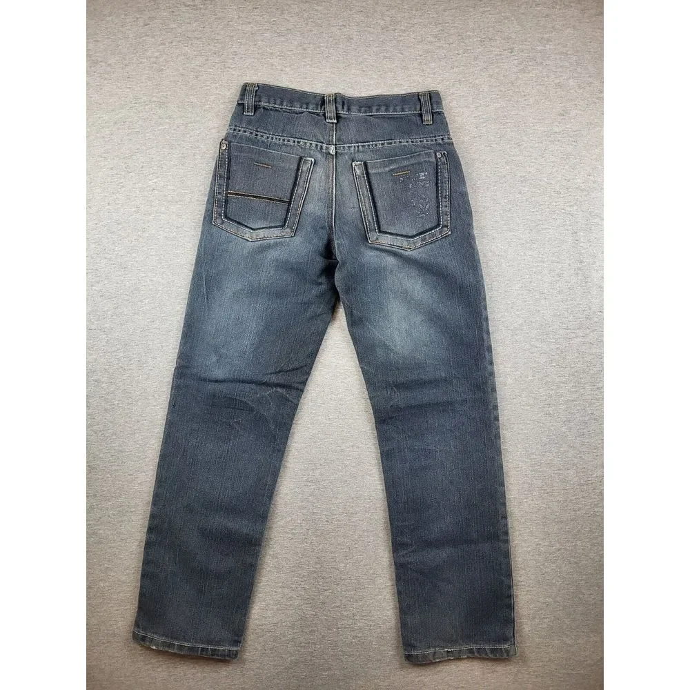 Vintage Y2K Phat Farm Boys Baggy Straight Jeans Sz 12 (26x26) Blue Faded Hip Hop